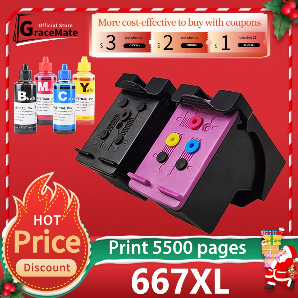 667xl atramentová kazeta kompatibilná pre HP 667 HP667 Deskjet plus atrament Advantage 6075 6475 6476 1275 2374 2375 2376 2775 2776 Tlačiareň