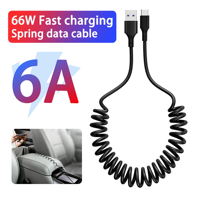 66W 5A rýchle nabíjanie typu C kábel Spring Teleskopický telefón nabíjačkou USB pre Samsung Huawei Xiaomi Oppo USB C Dátový drôt