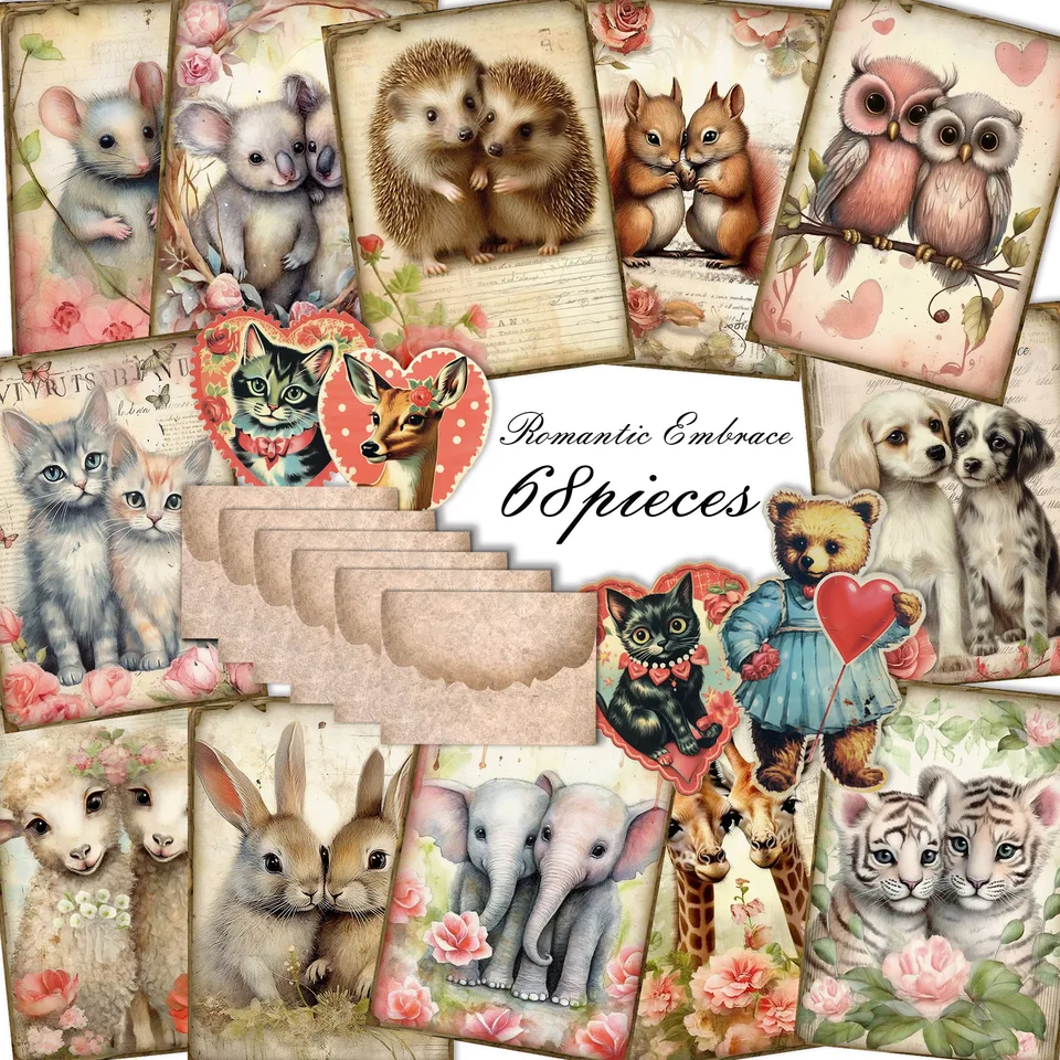 68 klice (s 8 obálkami) Romantické súpravy na zdravie Valentín s nálepkou, pre zásoby zo scrapbookingu, Junk Journal