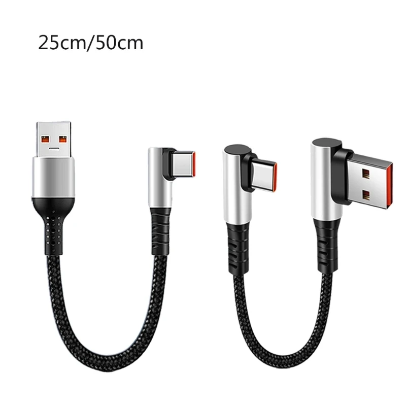 6A 0,25 0,5 m krátky kábel 90 stupňov lakťa USB A k typu C Kábel Rýchle nabíjanie Dátový kábel Bank Bank drôt pre reproduktory telefónu