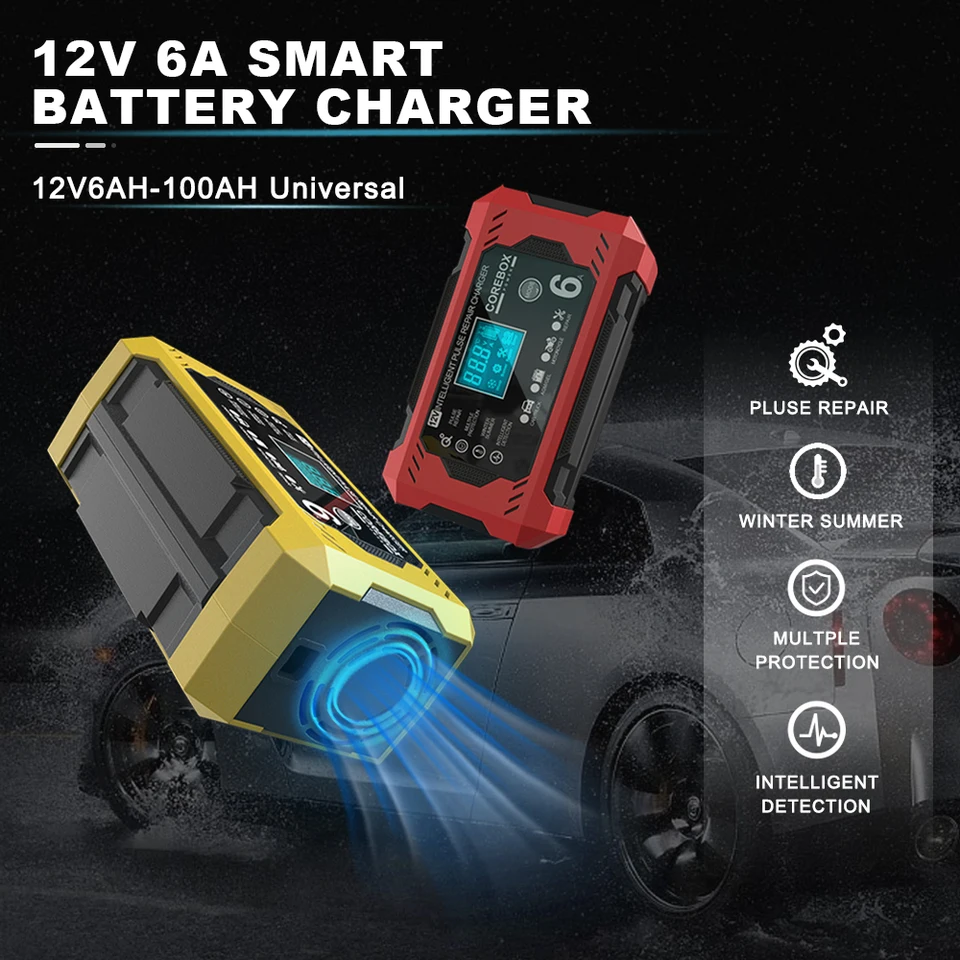 6A 12V Automobilová nabíjačka batérií a nabíjacie zariadenia na nabíjanie motocyklov inteligentná údržba batérie olovnatej kyseliny