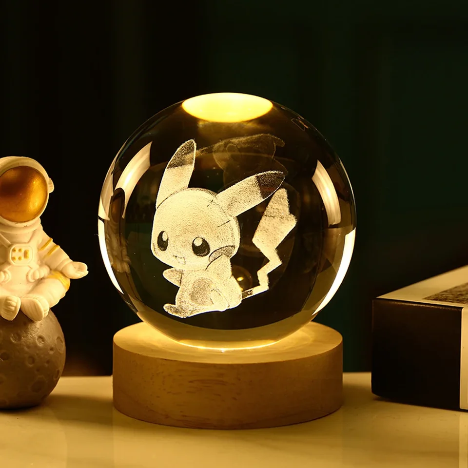 6cm 3D Crystal Ball Pikachu Stitch Doraemon A Dream Hello Kitty Crystal Planet Night Light Laser Caser Detské darčeky