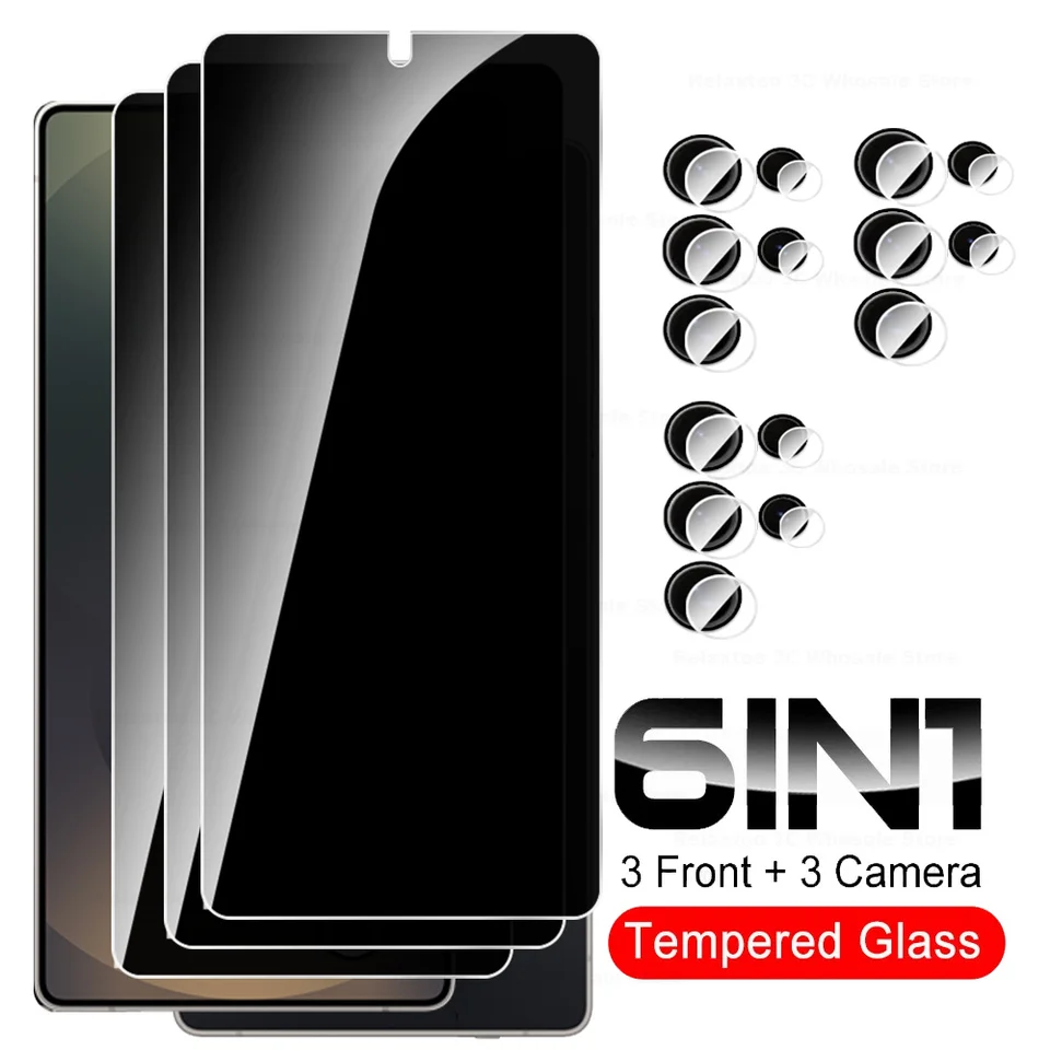 6in1 Ochrana ochrany osobných údajov pre sklo pre Samsung Galaxy S25 Ultra Screen Chránka Camera Chráni film Samsungs 25 plus S25ultra