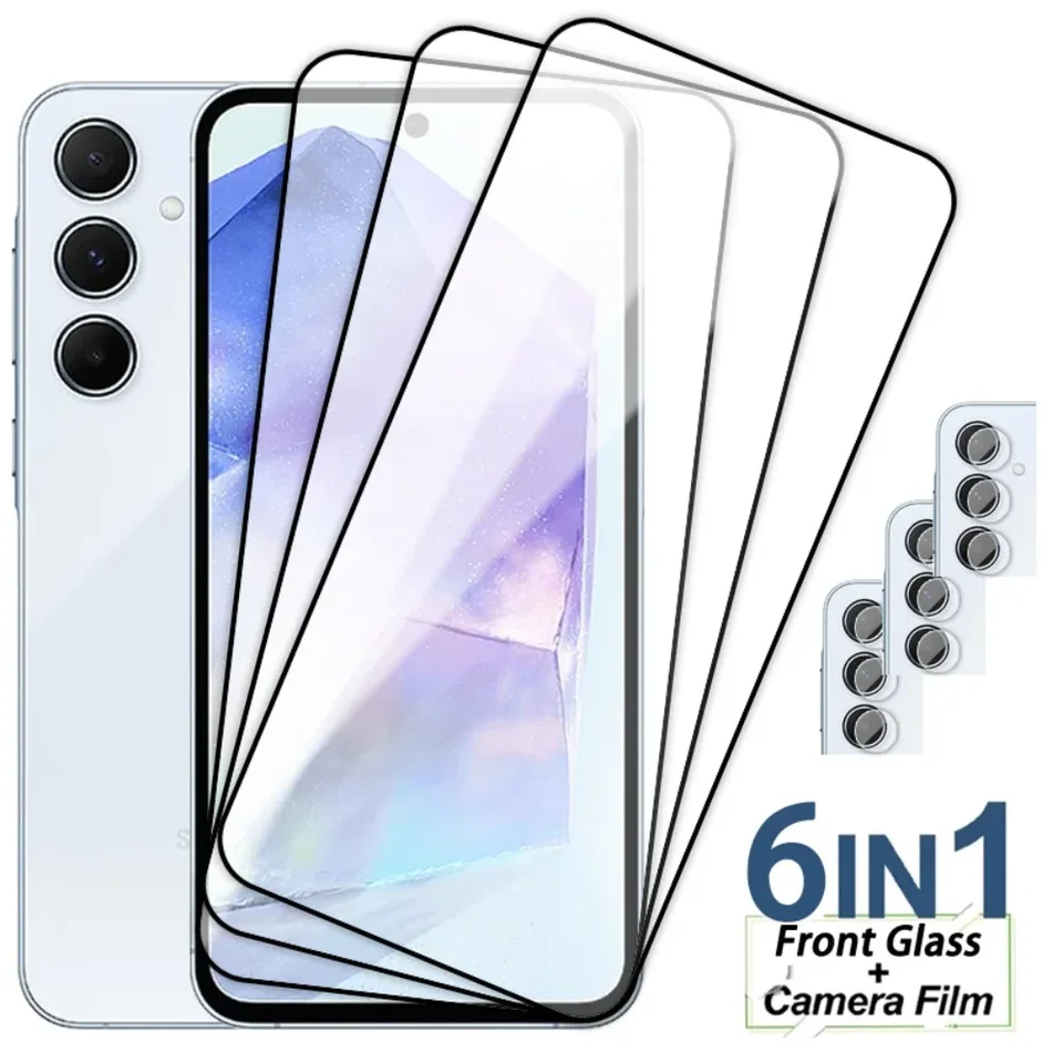 6in1 Plné sklo Temperované sklo pre Samsung A55 A54 A34 A13 A52 A53 5G A12 A52S A34 A50 A35 A25 A14 A15 A51 A31 A31