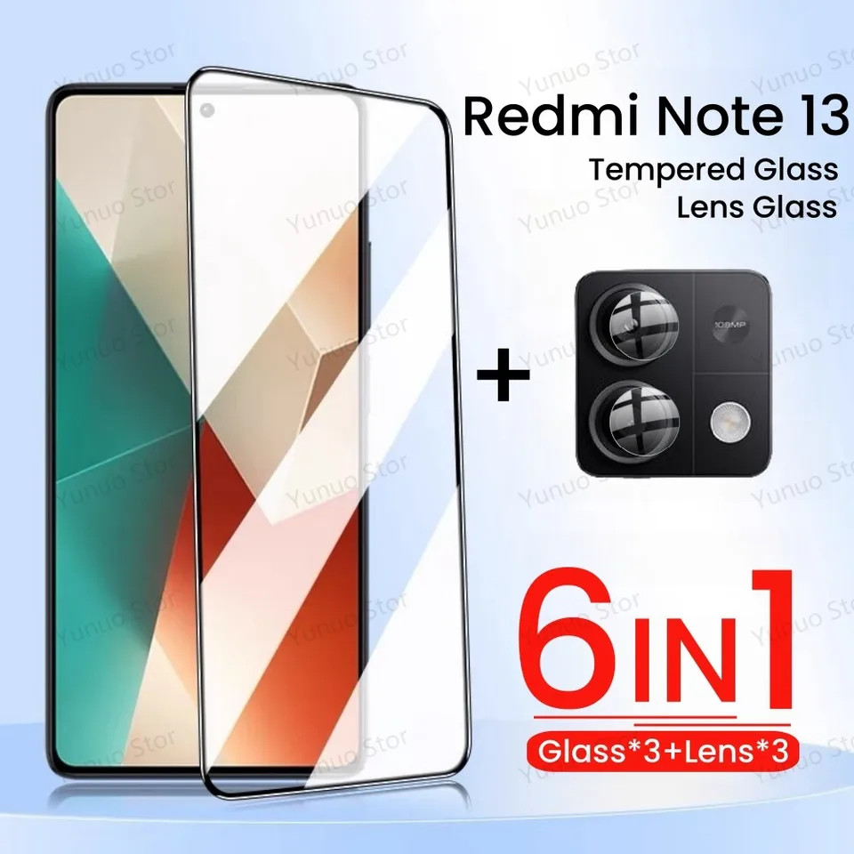 6in1 Temperované sklo pre Redmi Note 13 Pro Protectívne sklo 4G 5G Fullcover Screen Screen Camera Film Film na Redmi Note 13Pro