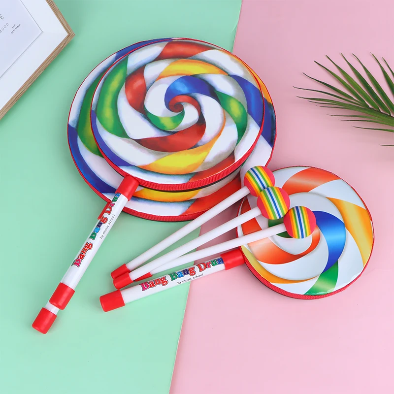 6inch 8inch 10 palcov Lollipop ručný bubon Perkusion Instruments Farebné tanečné rekvizity Dojčenské hudobné hračky Výučba pomôcok