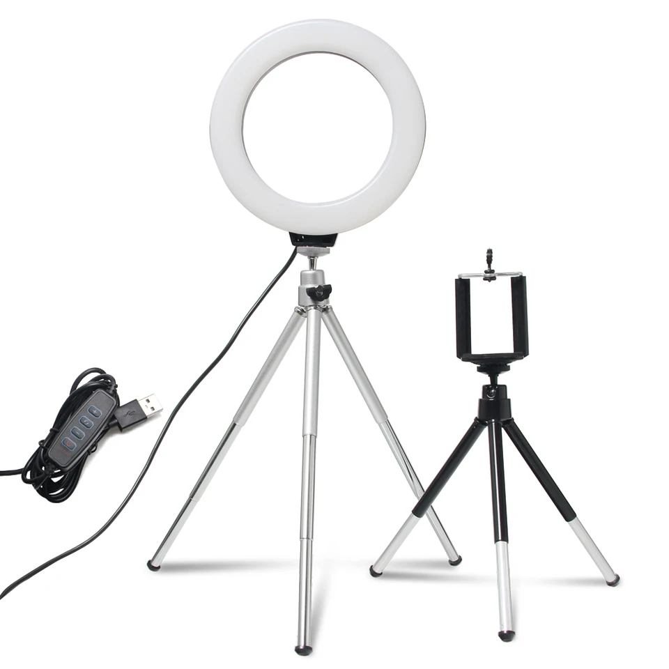 6inch Selfie Ring Light - LED Ring Ring Svetlo s stojanom na statív, nastaviteľný telefónny klip pre živé video, make -up, fotografiu a vlog