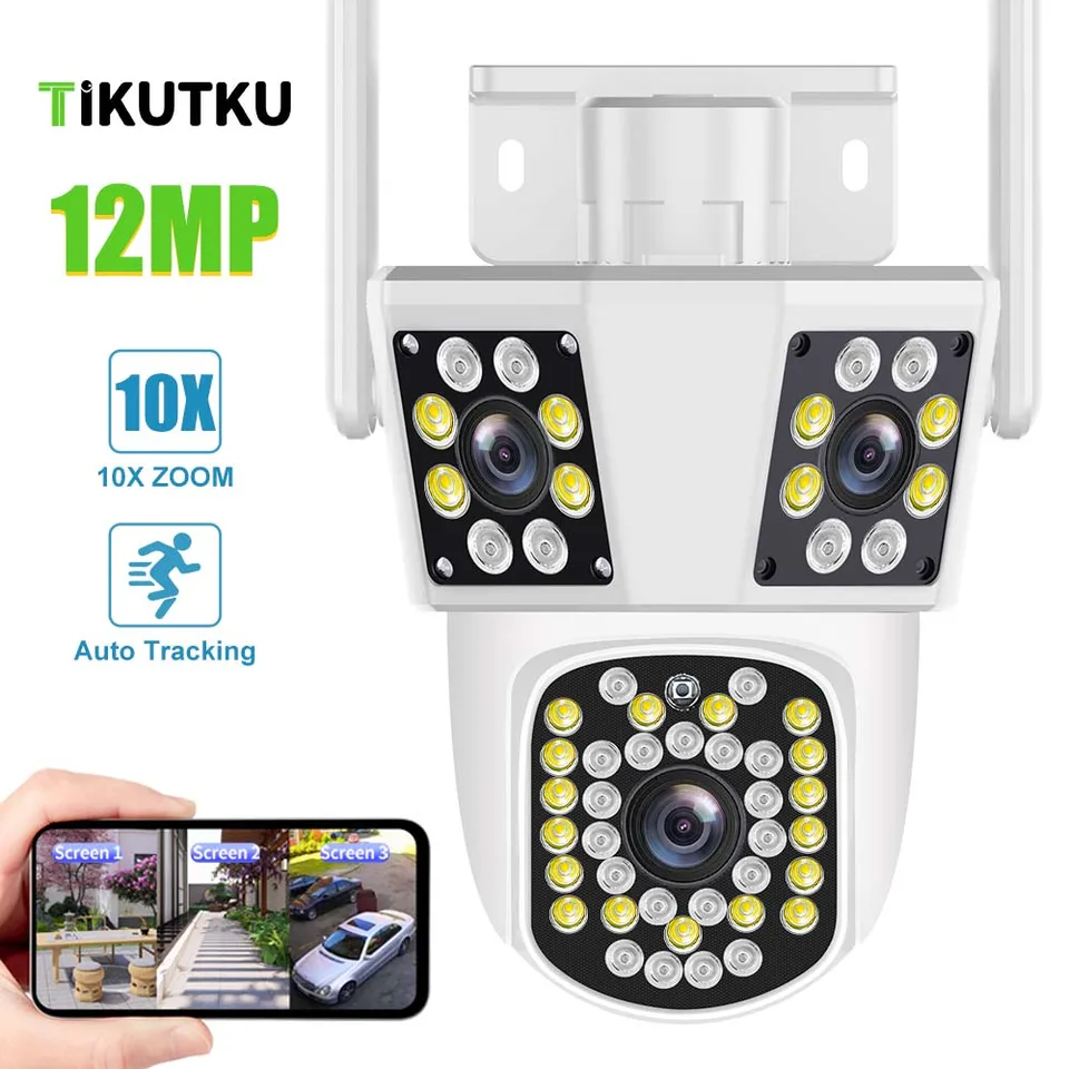 6K 12MP WiFi Camera Outdoor 10x Zoom Tri obrazovky sledovanie pohybu PTZ Monitor Security Protection CCTV Video Dohľad