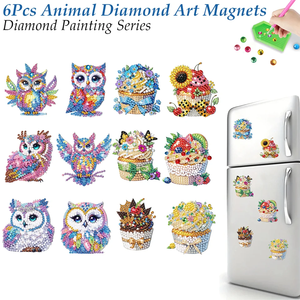6kry akrylové špeciálne tvary sovu chladničky Stiapky Diamond Art Chladnička magnet diamant maľba chladnička Magnet pre chladničku