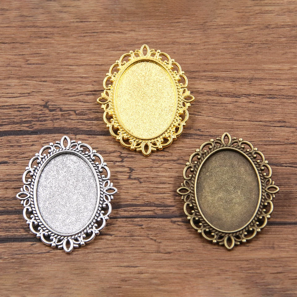 6ks 18x25 mm vnútorná veľkosť trojfarebná elipse punk ozubená brošňa brošňa Cabochon Base nastavenie kúzla Pendant