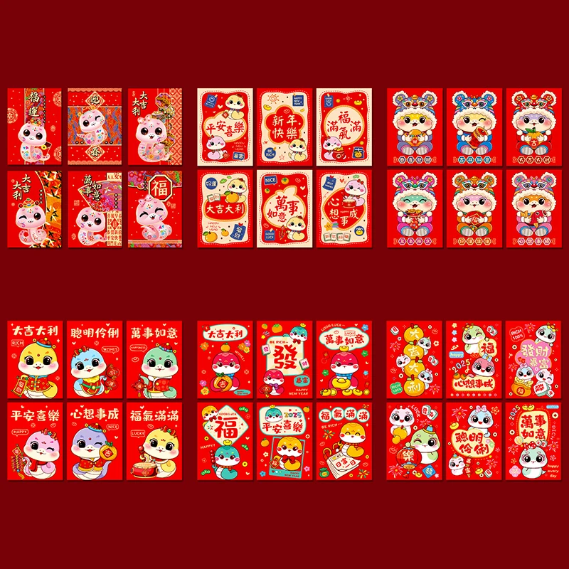 6ks 2025 Snake Rok Čínsky Nový rok Red Red Envelope Spring Festival Lucky Money Pange