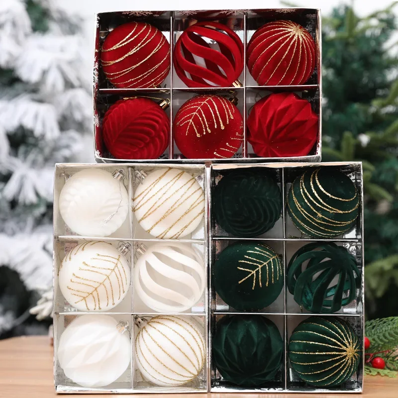 6ks 8cm víno Červené vianočné loptičky Ozdobia tmavozelené biele vianočné stromčeky Decorácie nové vianočné sféry prívesok