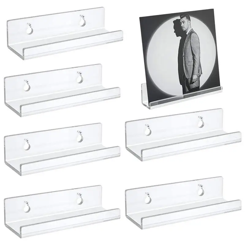 6ks Acryl Record Display Stand Sloft Police Clear Wall namontovaný držiak vinylového záznamu plávajúce police LP nahrávacieho skladovacieho stojana