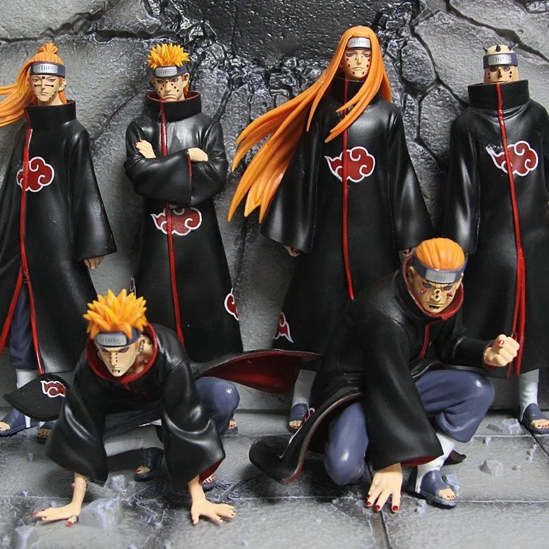 6ks Anime Naruto Akatsuki Figures Model hračky 37cm Konan Hidan Ninja akčná figurína socha PVC Zhromažďovanie tabuľkových darčekov