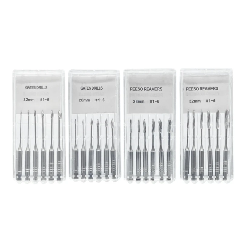 6ks/balenie zubných endodontických brán vŕtačky peeso reamers 32 mm/28 mm z nehrdzavejúcej ocele Rotary Burs Endo Files zubné účely