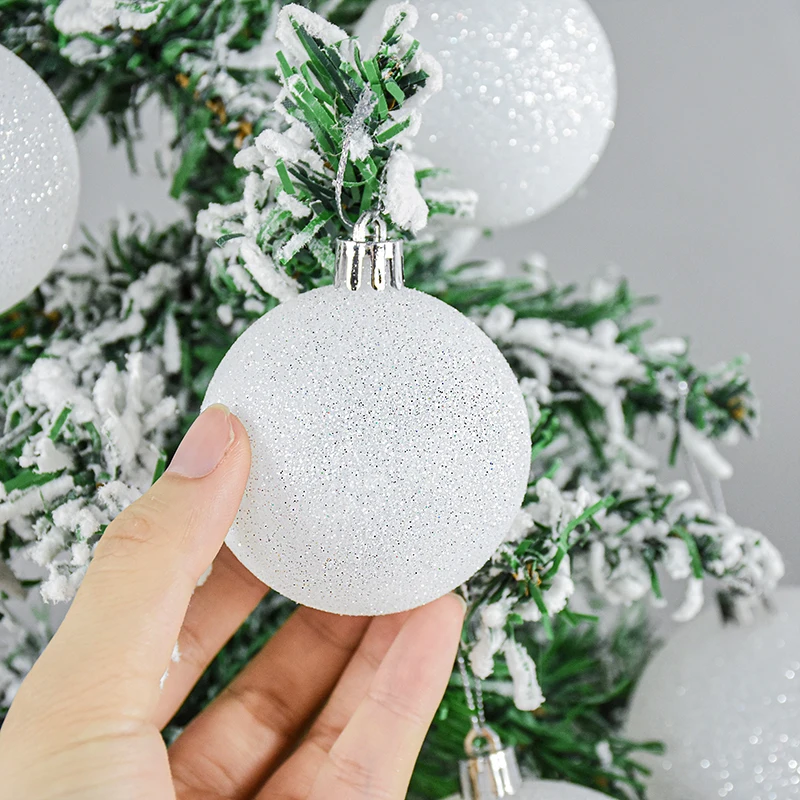 6ks/box trblietky biele vianočné gule Ornament Round Plastové gule vianočný stromček dekorácie Nový rok vianočné loptičky guľky