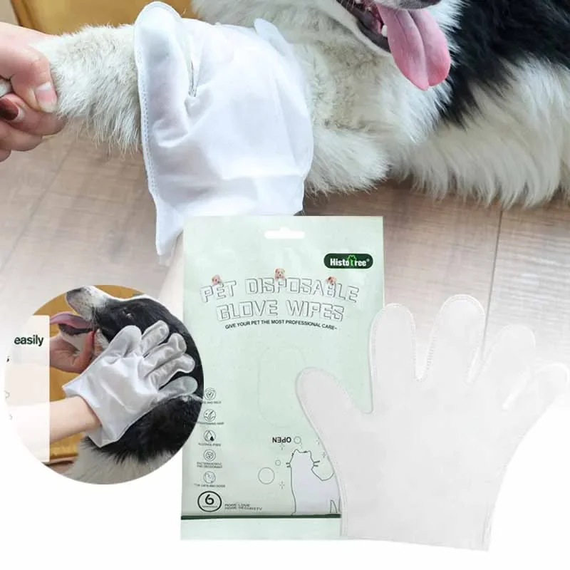 6ks Cat Dog Disposabil Rukavné uteráky Pet umývanie bez rukavice bez opláchnutia umývanie rukavíc Uteráky Dezodorizujúce suché čistenie Vlhké uteráky