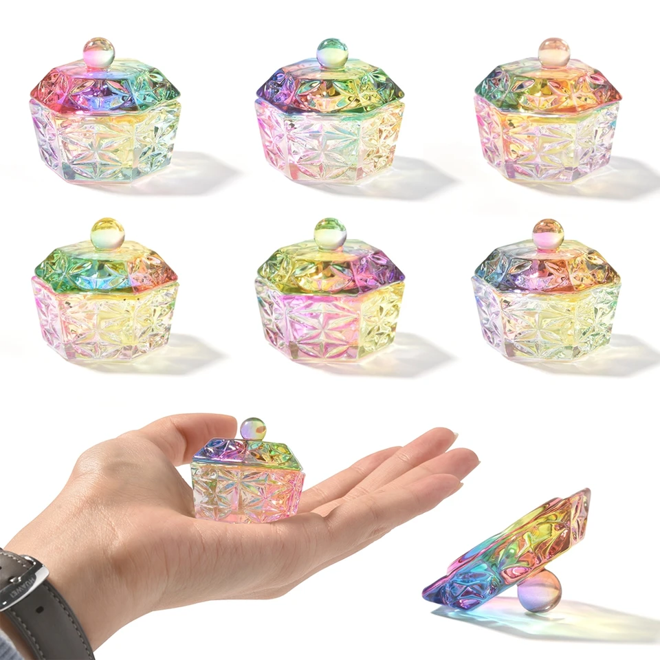 6ks Dappen Dish Cups s vekom pre nechty Art Art Acrylové tekuté prášok Držiak skla sklenená nádoba na nádobu na nádobu manikúru Nástroj Dúha
