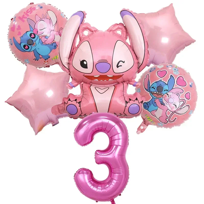 6ks Disney Lilo & Stitch Foil Balóny sada ružových anjelov deti narodeninové oslavy Dievča