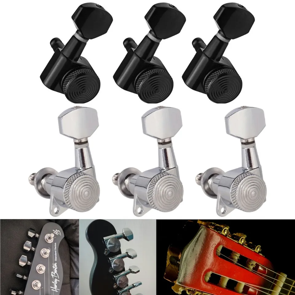 6ks gitarové uzamykacie tunery reťazec PEG Tuning PEGS Strojové hlavy Čierny prevodový stupeň pre 6R inline pre akustické gitary príslušenstva