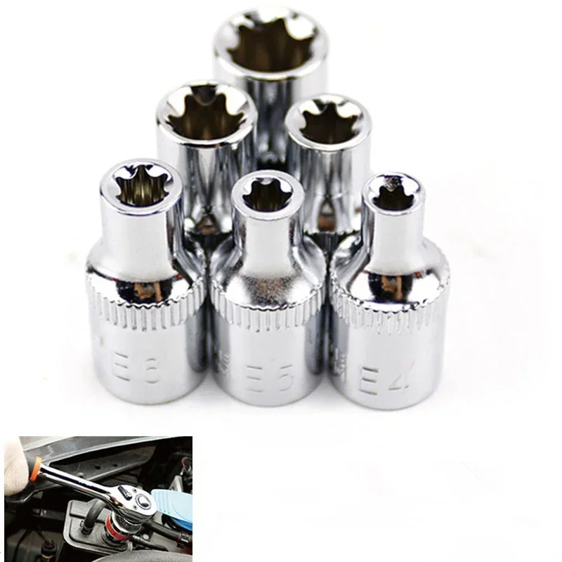 6ks hnacia zásuvka 1/4 palca Torx hviezda ženská bitová zásuvka set e4/e5/e6/e7/e8/e10 ručné náradie Príslušenstvo Materiál 50# oceľ