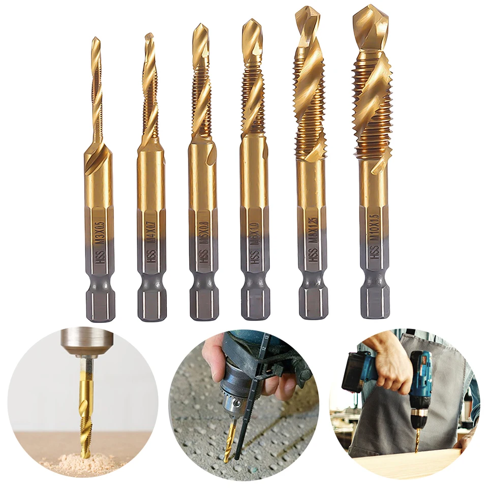 6ks M3-M10 HSS skrutkovacia niť metrická kohútika Vŕtacie bity kovové vŕtacie bit set hex stopky zložené nástroje TAP pre mechanik