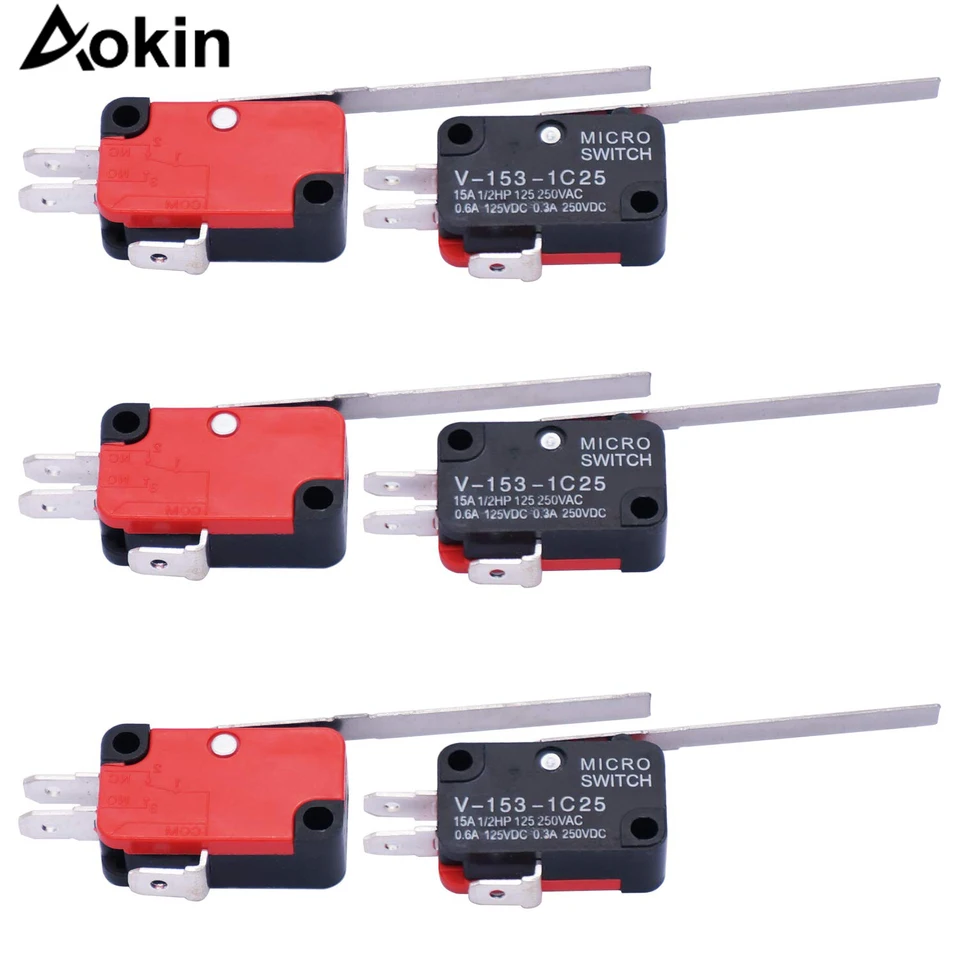 6ks Micro Limit Switch Dlhý priamy záves pák ARM SPDT SNAP AKCION pre Arduino V-153-1C25