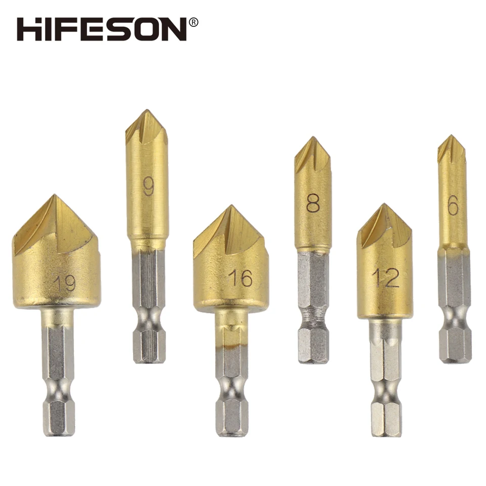 6ks plne nastavené countersink vŕtacie bit bit s 90 ° okrúhla zliatina vŕtačka pre kovový drevený otvor na hrebeňové matice vložené