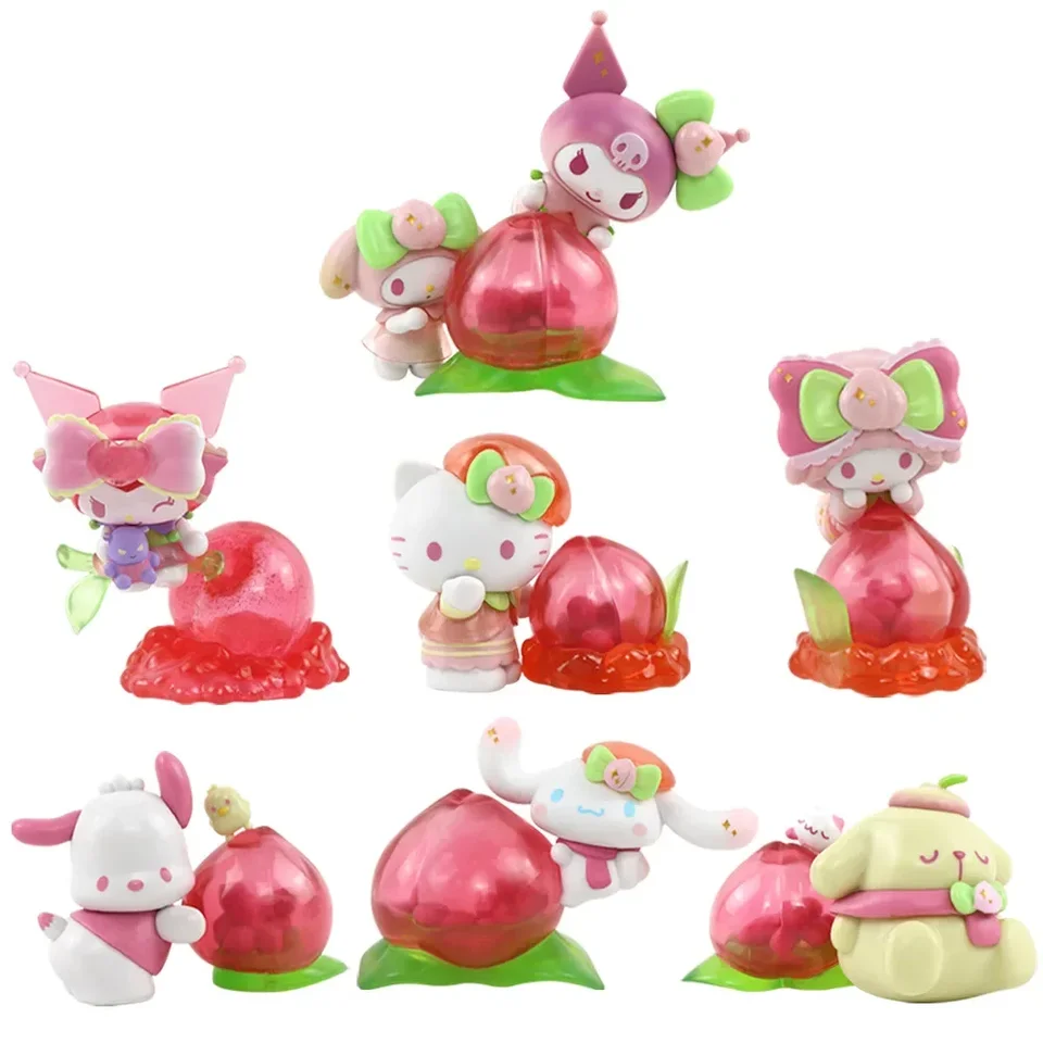 6ks Sanrio PVC postava Vitality Vitality Peach Paradise Series Blind Box My Melody Pompompurín Cinnamoroll Hello Kitty Kuromi postava darček