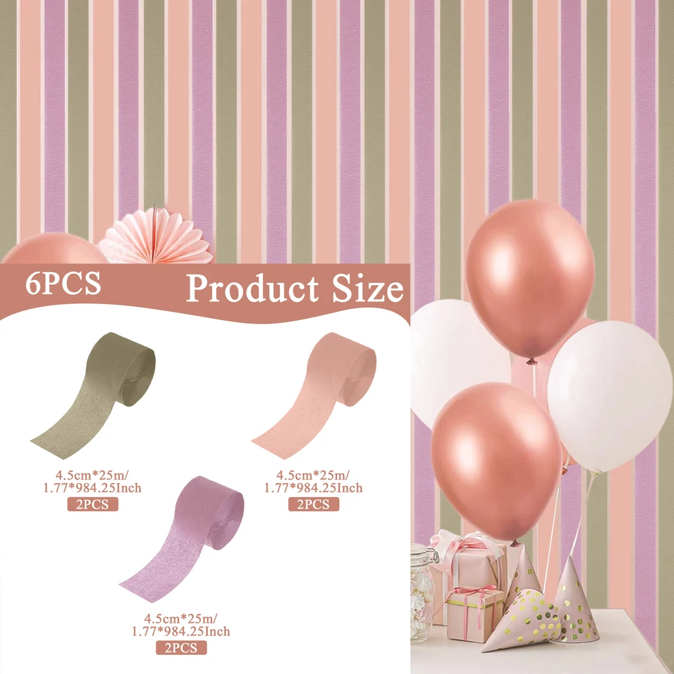 6ks set 82 stôp zlatý papier na narodeninové oslavy narodeninové streamery Crep Paper Birthday Streamers kvetinový papier krepový papier