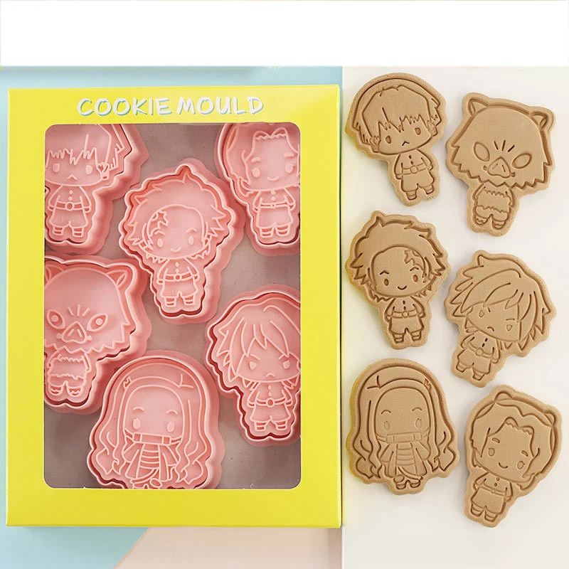 6ks/set Cartoon Biscuit Fold Anime Demon Slayer Slayer Cookie Cutter Cutter Plastová forma na pečenie Cookie Tools Tors Decording Tools