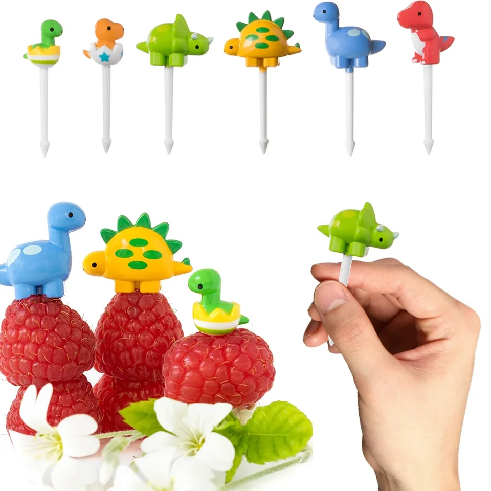 6ks/set Cute Dinosaur Fruit Fork Fork Snack Dessert Dessert Dekorácie Vidlice Špáradlo