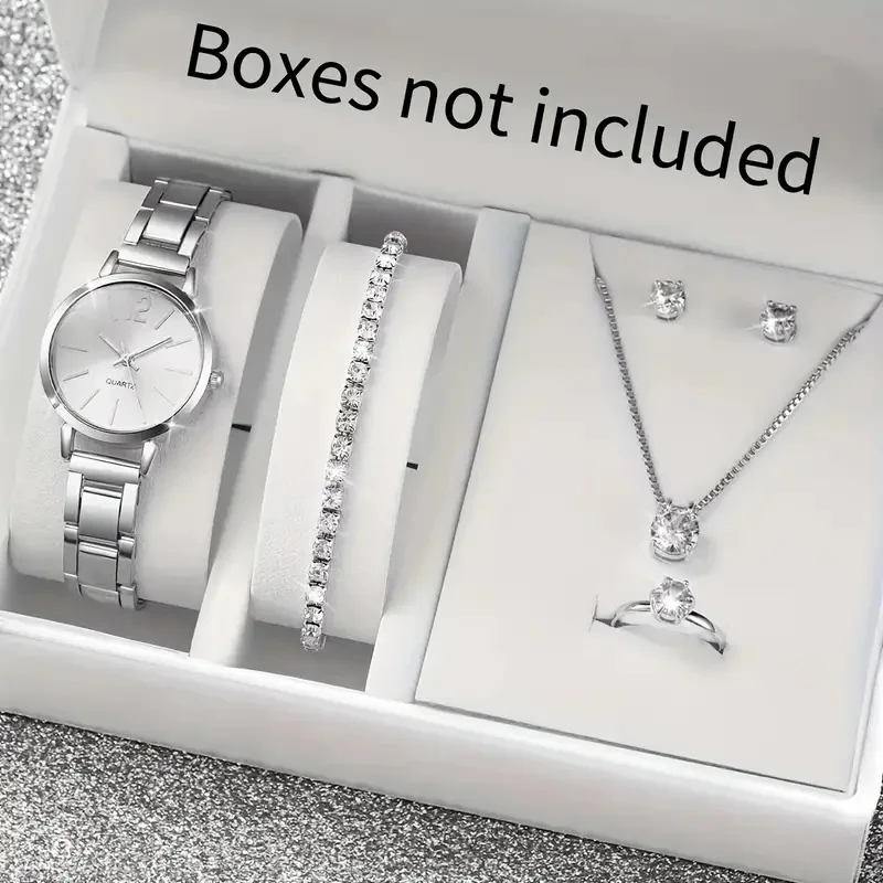 6ks/set dámske hodinky Minimalistické módne kremenné hodinky Analógová z nehrdzavejúcej ocele Watch & Jewelry Set, darček pre mamu Her