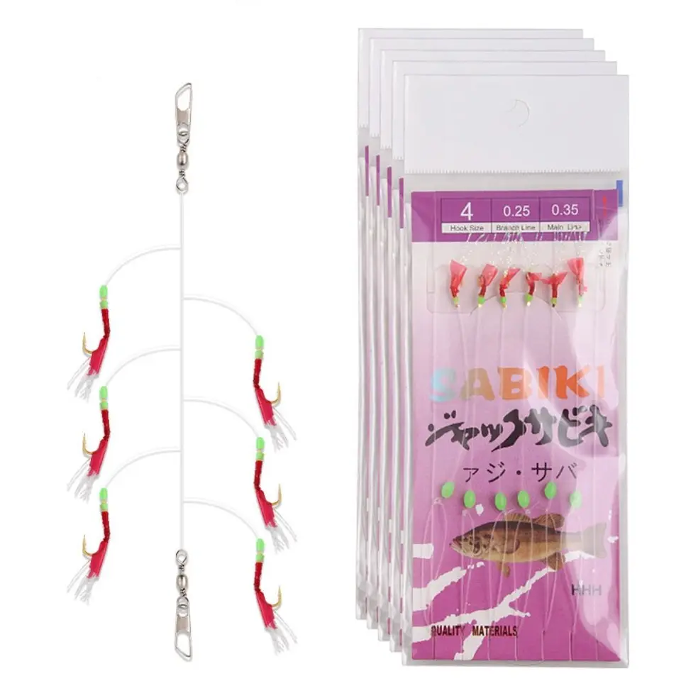 6ks/set Golden Hooks Sabiki Rigs uhlíkové ocele morská páska Rybárska šnúr