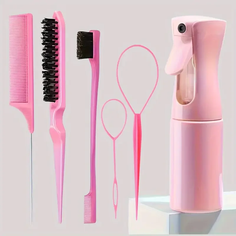 6ks/set Hair Brush Set Hairdressing Spray Sprej na vlasy pletenie slučky potkan potkanový hrebeň škádlení vlasov Brsuh Edge Ovládanie vlasovej kefy