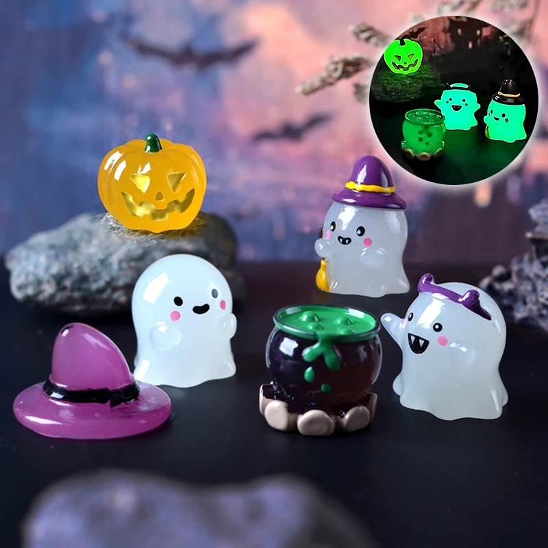6ks/set Luminous Halloween Ornament Cartoon Wizard Pumpkin Lelici duchovná bábika Micro Krajina dekorácie Dollhouse Miniature Toy