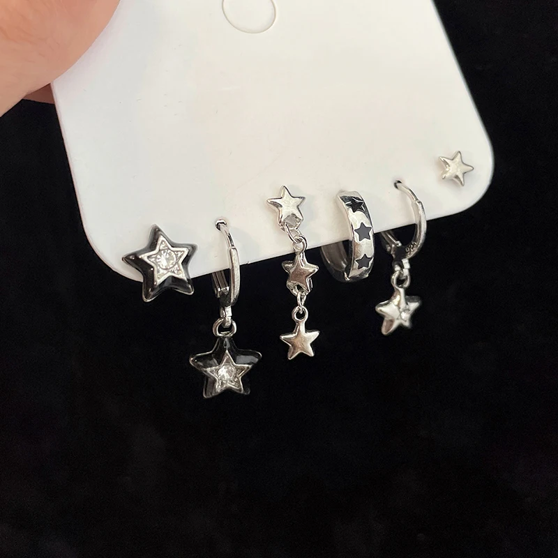 6ks set náušnice strieborná farebná hviezda Dangle náušnice Vintage kovové geometrické náušnice pre ženy módne trendy šperky y2k