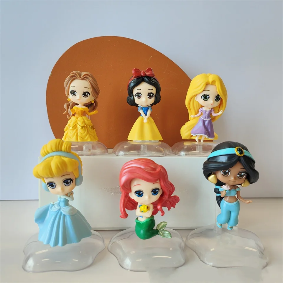 6ks/set princezná q ver. Obrázok 7 cm Snehulienka Aurora Ariel Belle Jasmine figurín figurínové ozdoby Dievčatá darčeky