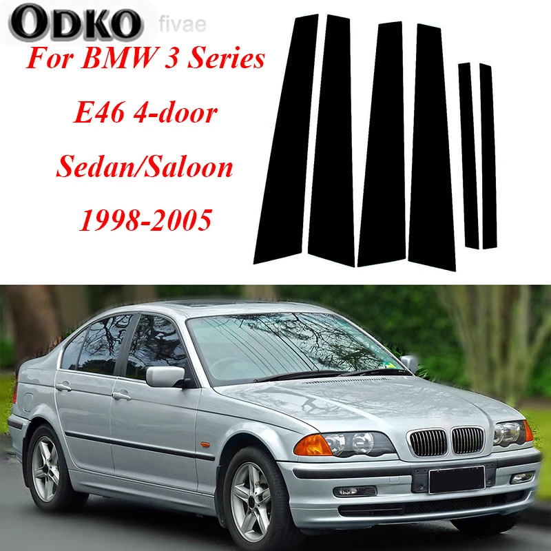 6ks/set STAD STILAR STÁTKY LESKY PIANO BLACK BLACK PRE BMW 3 Series E46 E46 4-dverový sedan/salón 1998-2005 Orezanie okien dverí