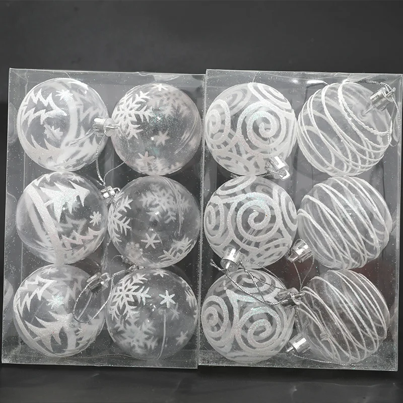 6ks/set vianočný stromček závesný prívesok 6cm loptička biela pruhovaná špirálová guľa vianočné dekorácia