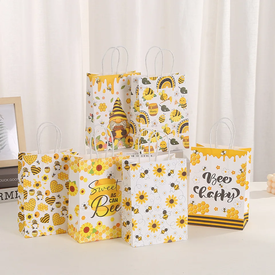 6ks sladké medové včely téma darčekové balenie tašku slnečnicový papier Candy Box pre deti narodeniny pre bábätká Detská dekorácia