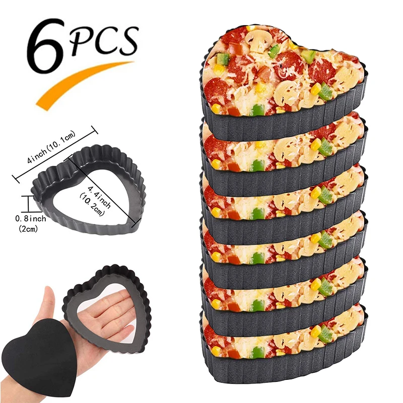 6ks Srdce Srdce Mini Tart Pan Set 4 -palcová nepodpojatá panvica s odnímateľnou spodnou koláčnou formou