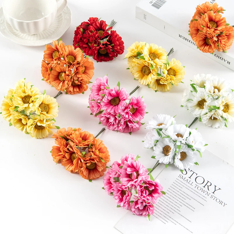 6ks umelé kvety ručne vyrábané gerbera módna záhrada Nevesta