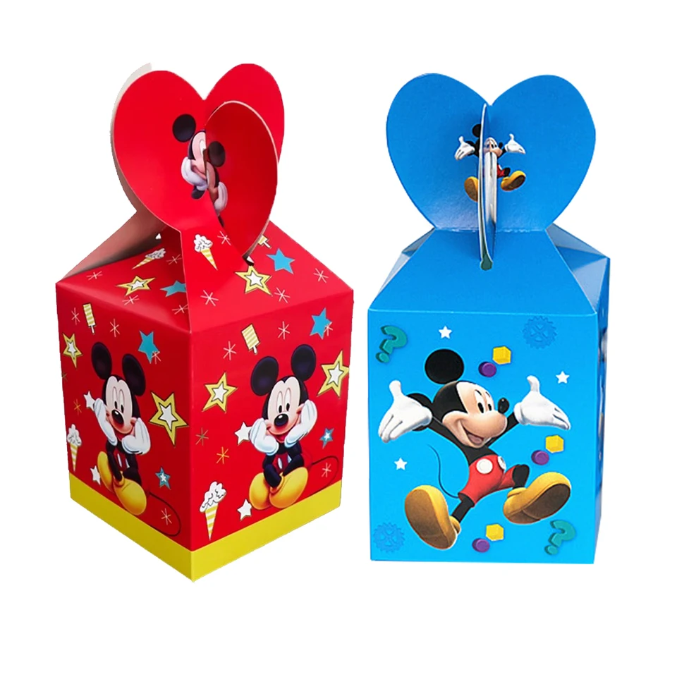 6ks/veľa Mickey téma Kids Boys Boys Abses Candy Surprise Cookie Boxes Happy Birthday Party Decoration Udaly Supplies