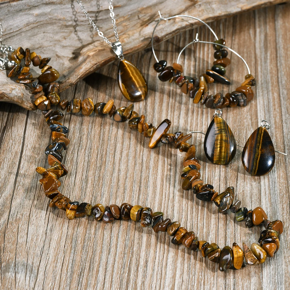 6ks Vintage tiger očný náhrdelník náušnice šperky sada unisex jemné všestranné jesenné a zimné doplnky