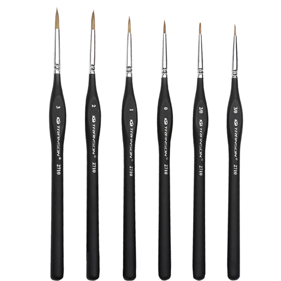 6ks Wolf Hair Hair Miniatúrne štetce nastavené pre jemné detaily a modely maľovania Rock Numbers Supplies Model Building Tool