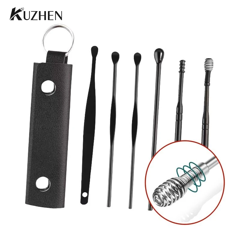 6ks z nehrdzavejúcej ocele Earpick Ear Ear Cleaner Spoon ucho vyberte uší vosk sada náradia uši lyžica starostlivosť pre deti dospelých