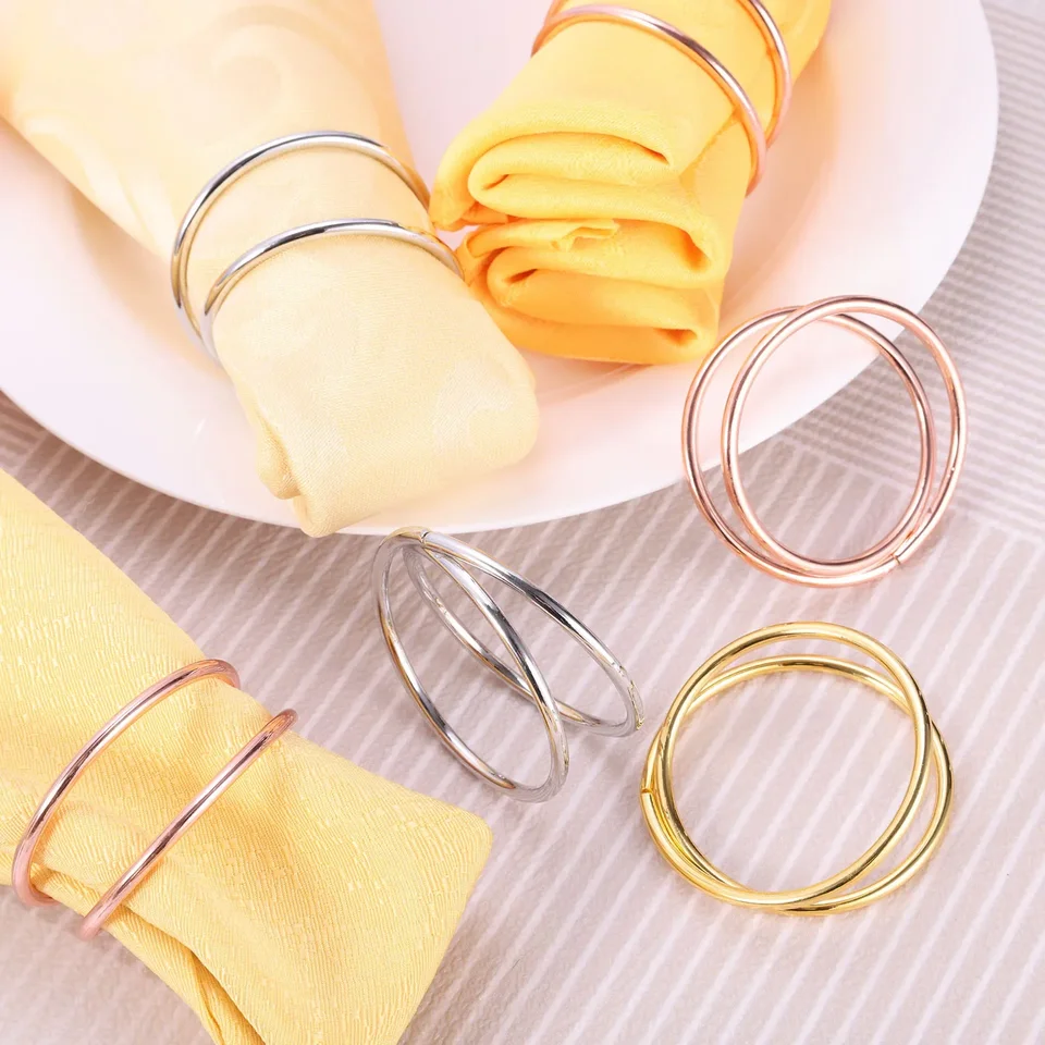 6ks z nehrdzavejúcej ocele Gold/Siver Exquisite Spiral String String Rings na svadobnú hostinu večere večierok Banket Serventte Držiteľ pracky