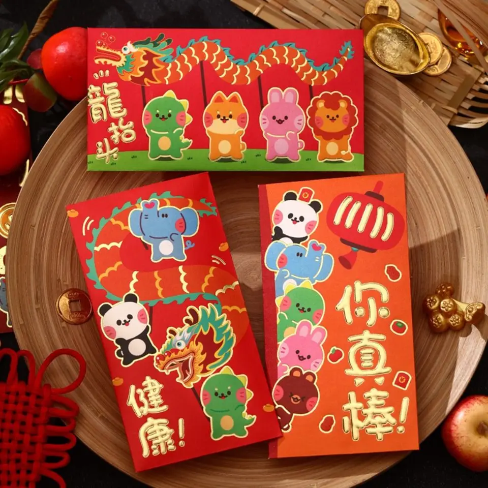 6ks čínska červená obálka kreatívna Hongbao Nový rok jarný festival svadobné narodeniny manželka Red Darček obálka