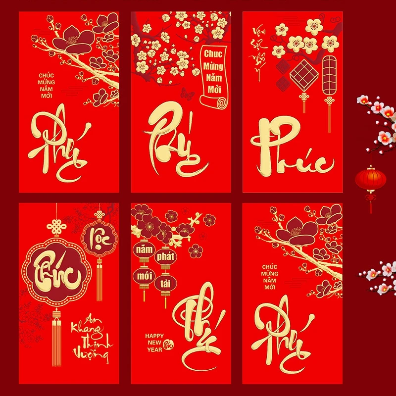 6ks čínske červené obálky šťastné peniaze darčekové obálky červený balíček na nový rok 2025 narodeninové svadobné dekorácie Hong Bao Veľkoobchod